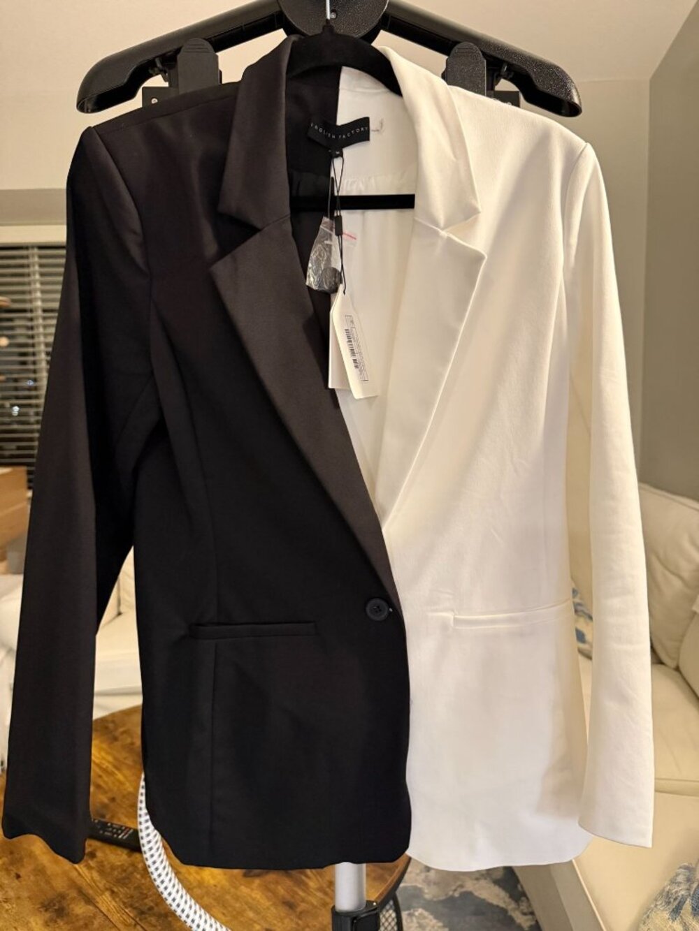 NWT English Factory Color Block Boyfriend Blazer Black White Two Tone Size M